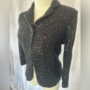 Sparkly Black Sequin Knot-Front Top - 3/4 Sleeve